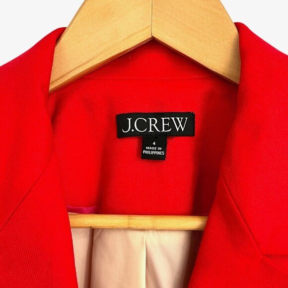 J Crew Helena Blazer Stretch Linen Belvedere Red Size 4 Casual Gold Buttons - Picture 4 of 13